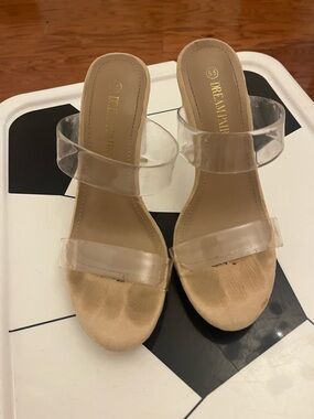 Dream Pairs Clear Double-Strap Slide Heels in Nude